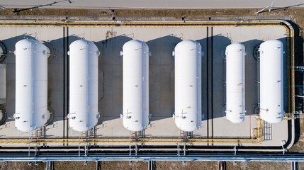 Fototapeta premium The White Cylindrical Storage Tanks in an Industrial Facility Aerial View