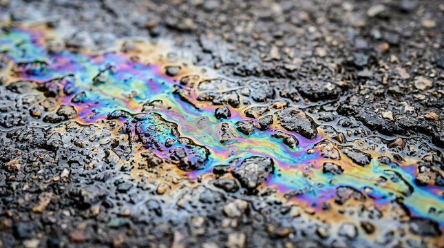 Iridescent Oil Slick on Asphalt Road