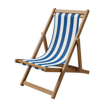 Empty wooden deck chair with striped cushion