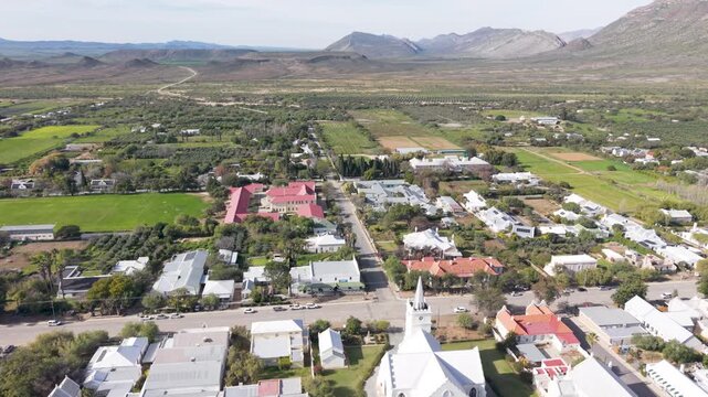 Aerial view of small Karoo town in South Africa, Prince Albert