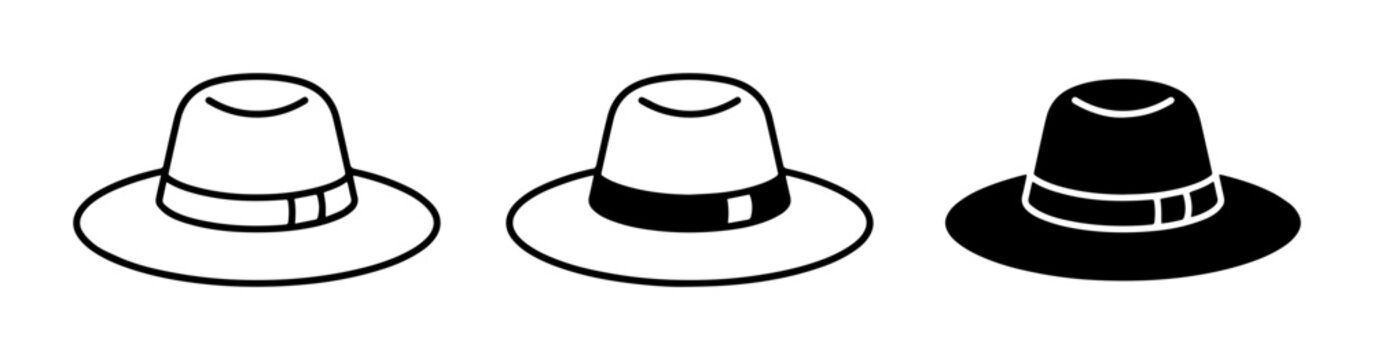 Fedora Hat Icons, Classic Headwear Vector Set, Black and White Styles
