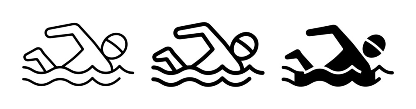 Swimmer Icons Set, Water Sports Vector Graphics, Swimming Silhouette Collection