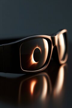 High contrast professional B2B photography of anonymous people wearing cardboard eclipse glasses watching a spectacular partial solar eclipse sunset