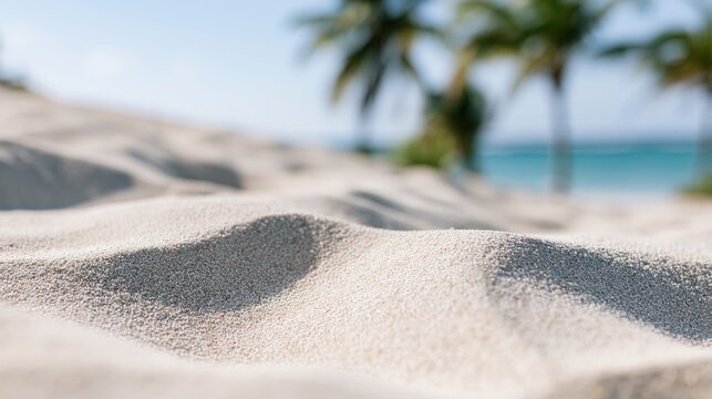 The Sand Dunes on a Sunny Beach with Palm Trees and Ocean