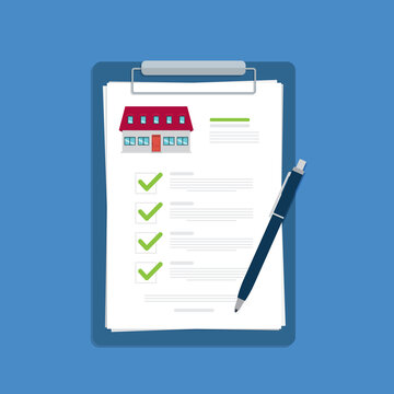 House Contract Signing with Property Documents and Purchase Checklist