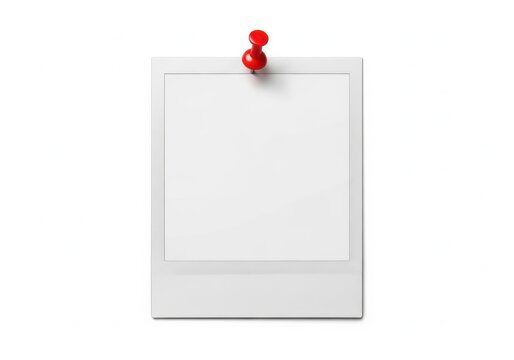 Blank white empty photo frame held by a red push pin
