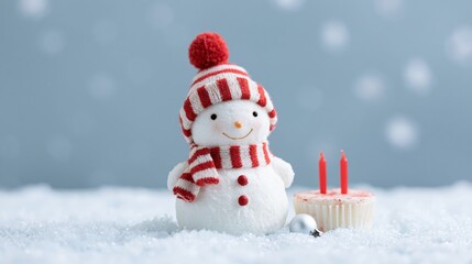 Fototapeta premium The Snowman in Red and White Cozy Winter Scene with Candles