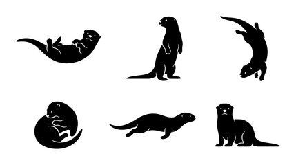 Obraz premium Playful Otter Silhouettes Collection, Aquatic Mammal Vector Icons, Wildlife Animal Poses, Cute River Otter Graphics for Design