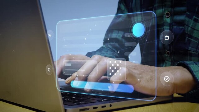 Consumer online shopping lifestyle shows a shopper and buyer using a laptop to browse a shop and market store, view retail product details, compare options, and complete a digital purchase online.