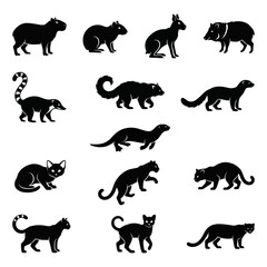 Obraz premium Collection of black silhouettes depicting various feline and canine animals