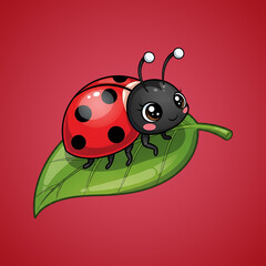 Fototapeta premium Cartoon snail character with green shell and pink body on red background