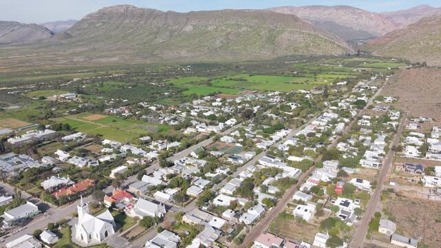 Aerial view of small Karoo town in South Africa, Prince Albert