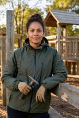 Obraz premium Playground Safety Inspection Rural Timber Inspector Portrait