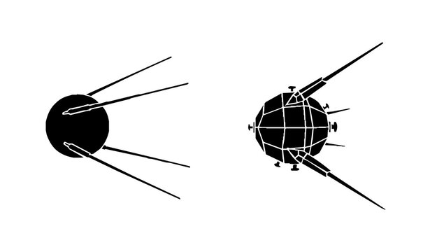 Sputnik Satellite Black Silhouette Vector Icon Set on White Background