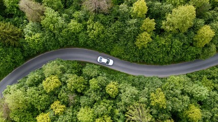 Obraz premium The winding forest road through lush greenery and scenic curves