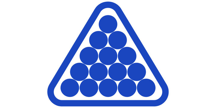 Blue billiard pool balls racked inside triangle isolated on transparent background