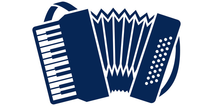 Blue accordion musical instrument icon silhouette isolated on transparent background
