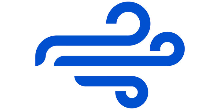 Blue wind weather line art icon isolated on transparent background