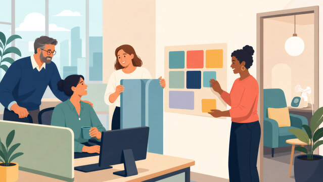 Coworkers supporting parent returning to office, providing inclusive environment and dedicated lactation room