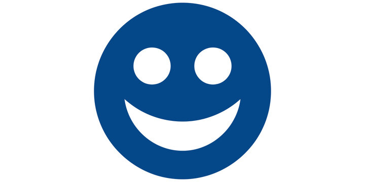 Blue smiling happy face icon graphic isolated on transparent background