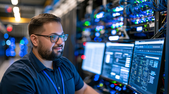 An actuarial scientist stands beside a large industrial server rack in a data center reviewing embedded finance checkout flow diagrams, split screen concept showing old paper ledger tables versus ne