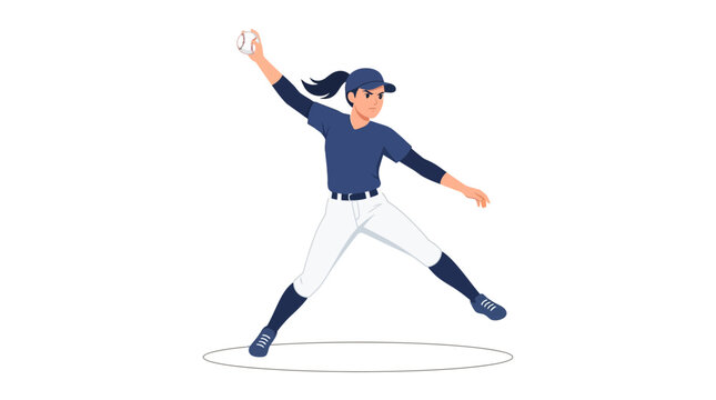 Female baseball pitcher throwing ball in professional action pose
