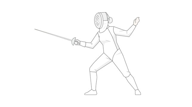 Fencing athlete in protective gear performing a lunge with a foil
