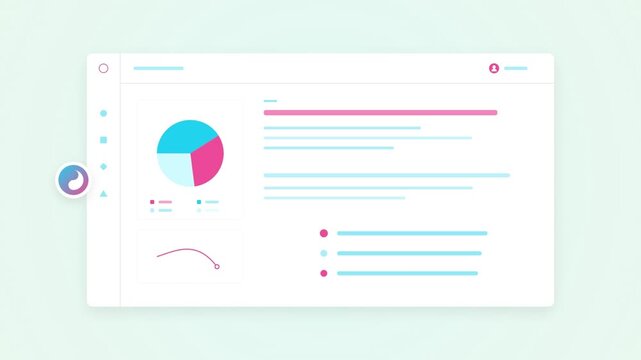 Business data dashboard interface with animated pie chart and line graph