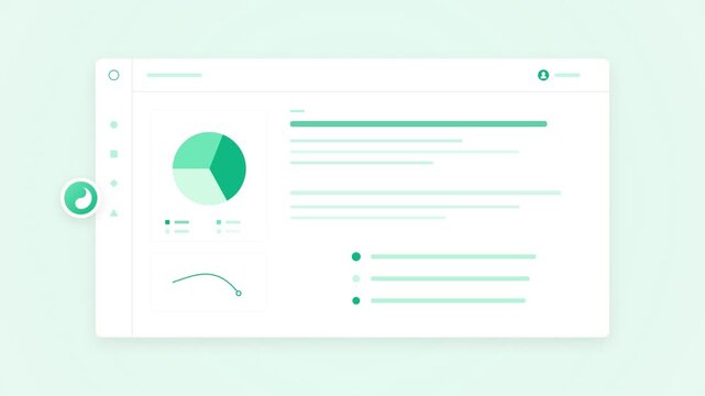 Data analytics dashboard interface with animated pie chart and line graphs