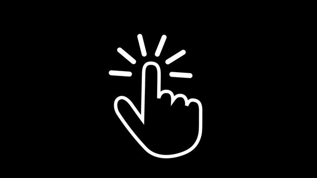 Mouse pointer hand click icon animation. Clicking finger icon. Hand icon touching animation on black background. 4k video .