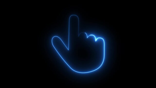 Human Hand Icon Neon Glowing Animation with Five Finger Gesture on Black Background , 4K Motion Graphics.