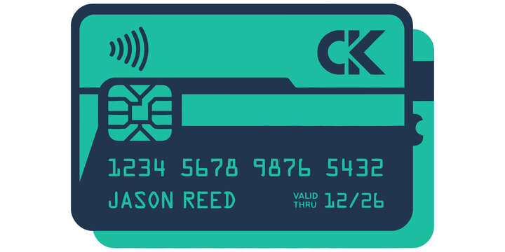 Modern electronic credit card payment on transparent background