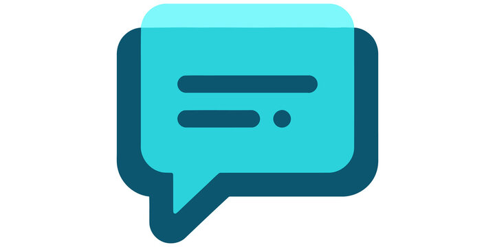 Cyan speech bubble message chat text icon on transparent background