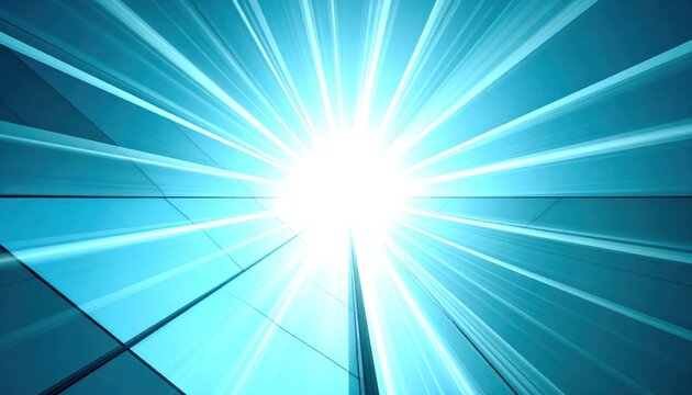 Sunbeams reflecting on modern glass skyscraper facade looking up
