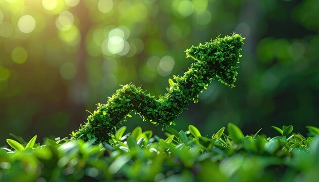 Green plant arrow pointing upwards in sunlit nature