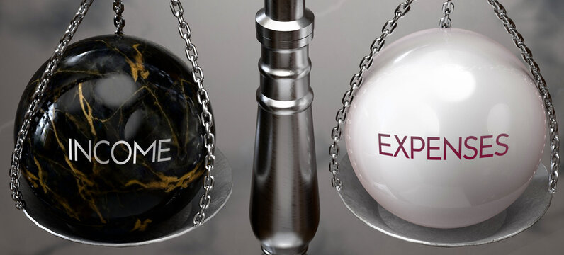Income or Expenses - weighing two choices, available options. Choosing between income or expenses. Two different course of actions. ,3d illustration