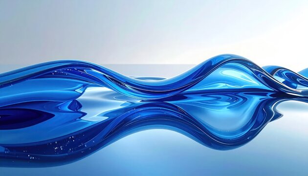 Abstract blue liquid waves on a white minimalist background