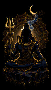 lord shiva meditating with trishul vector illustration