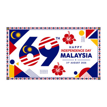 Selamat hari merdeka Malaysia 69th independence day banner layout with floral border national flag theme vector graphic