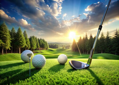 A golfers dream A precise vertical template featuring a lush green field, complete with golf balls, tees, and clubs, ready to capture the perfect s