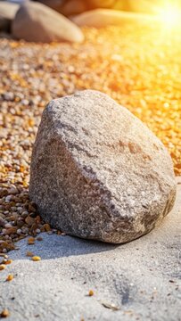 A weathered granite rock surface covered in rich, earthy gravel and pebbles