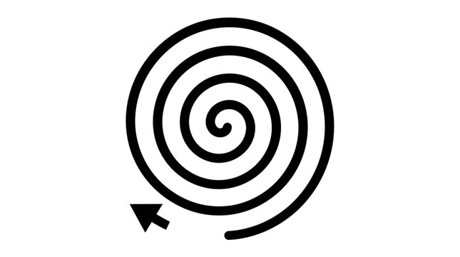 Circular spiral icon with arrow pointing inward.