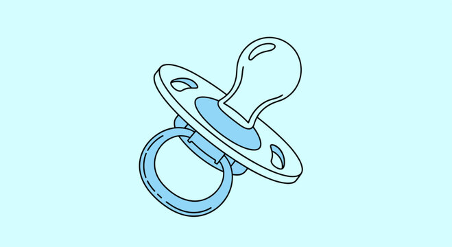 Single blue baby pacifier or dummy isolated on a light blue background for nursery and newborn themes.