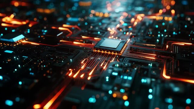 Computer cpu chip processing data on motherboard