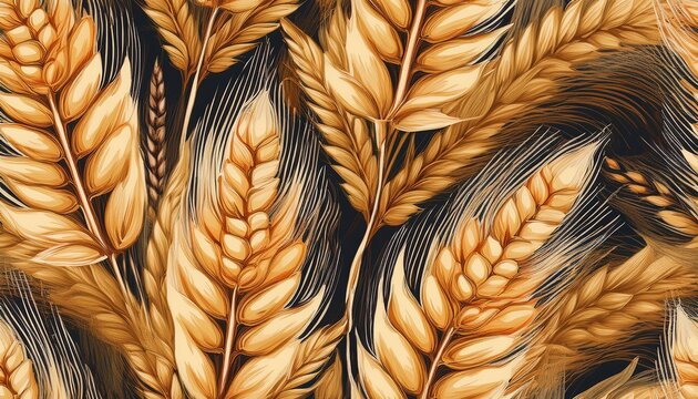seamless hand drawn wheat ears stalks pattern