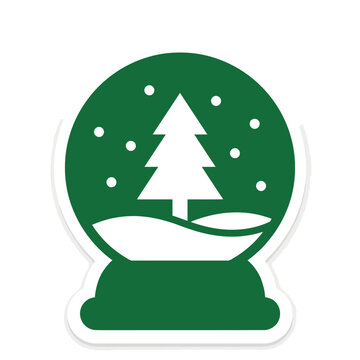 Christmas pine tree inside glass snow globe minimalist green icon with christmas
