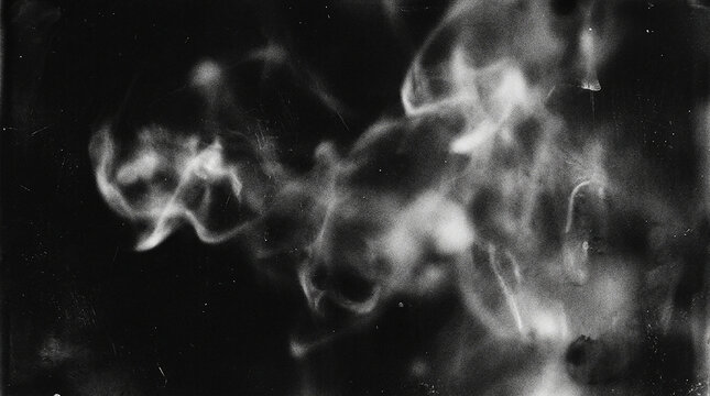 Abstract white smoke clouds on black background for overlay design