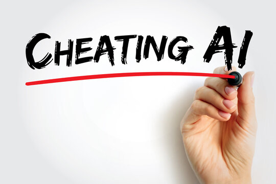 Cheating AI text with marker underlined in red by hand. Concept of artificial intelligence misuse, unethical exam assistance, academic dishonesty detection and technology ethics