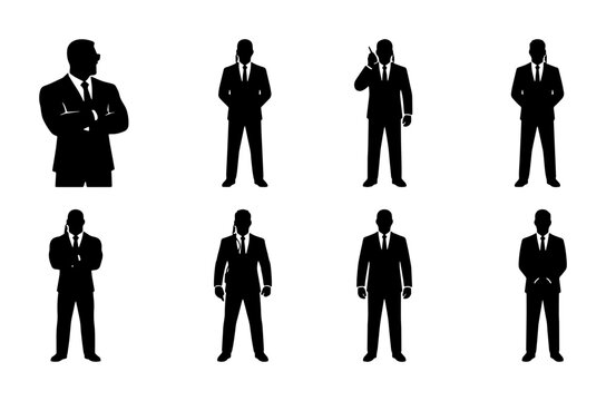 Security Guard Silhouettes, Bodyguard Icons, Professional Men in Suits, Corporate Security Vector Set