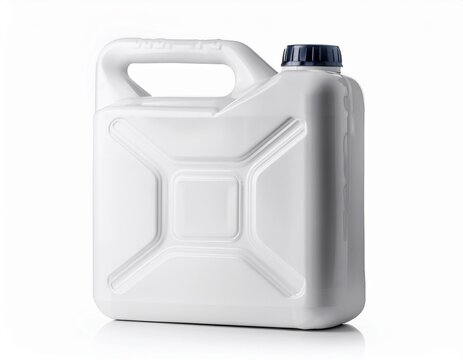 white plastic jerry can or canister for liquids or a white plastic jerrycan isolated on white background